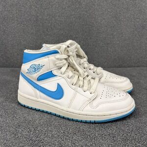 Air Jordan 1 Mid Shoes Womens Size 7 White Blue UNC BQ6472-114 Retro Basketball